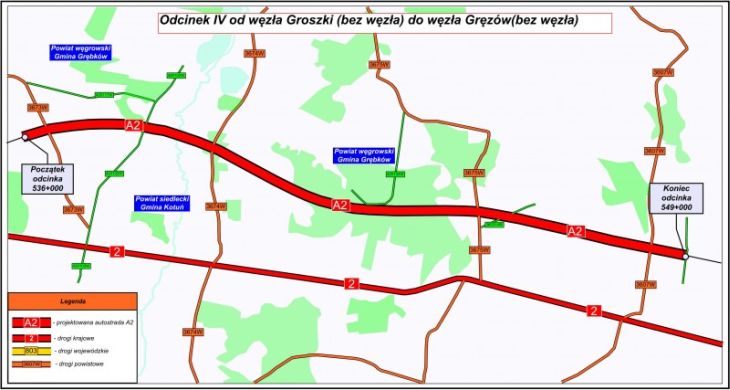 Odcinek A2 od węzła Groszki do węzła Gręzów. Źródło: GDDKiA